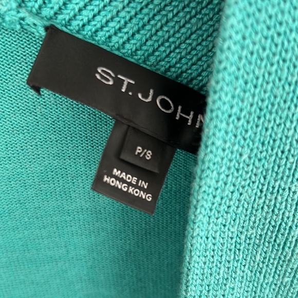 ST JOHN Seafoam Green petite CARDIGAN SWEATER  M-L - Picture 3 of 6
